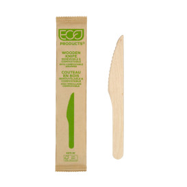 Wrapped Disposable Wooden Knife 16,5cm (25 Units) 