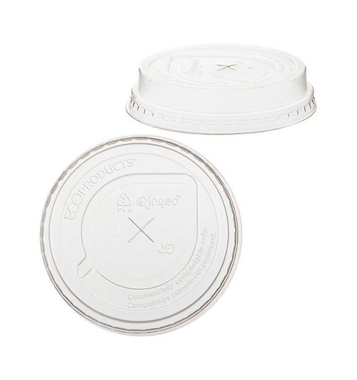 Plastic Lid with Straw Slot PLA for Cornstarch Cup 205,295ml (50 Units) 