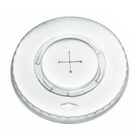 Plastic Lid with Straw Slot PLA Flat Clear Ø9,5cm (2000 Units)