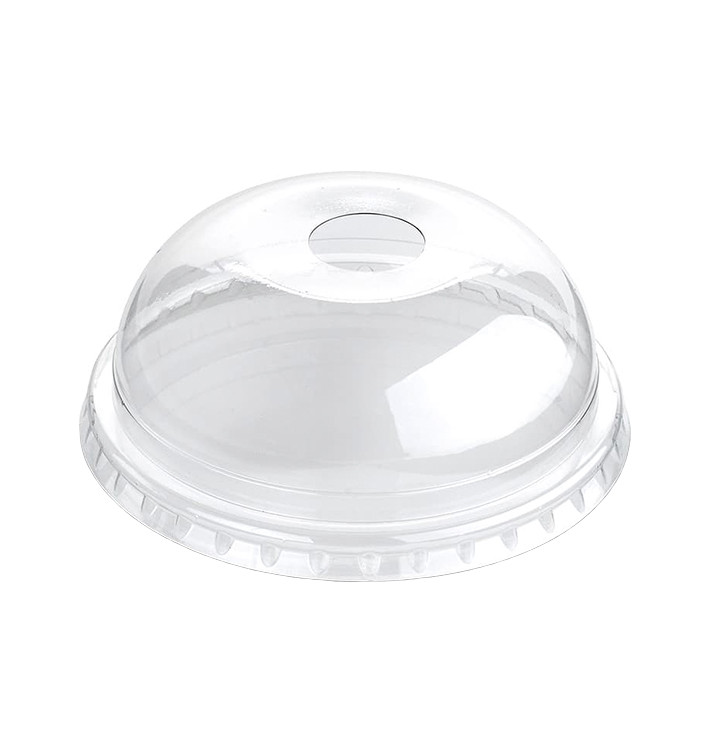 Plastic Dome Lid with Hole PET Crystal Ø9,4cm (100 Units) Plastic Dome Lid with Hole PET Crystal Ø9,4cm (100 Units)