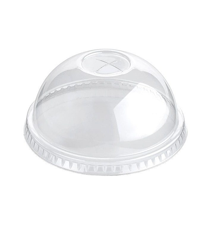 Plastic Dome Lid with Straw Slot PET Crystal Ø9,4cm (100 Units) 