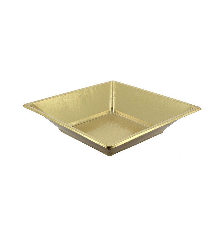 Plastic Plate Deep Square shape Gold 18 cm (750 Units) Plastic Plate Deep Square shape Gold 18 cm (750 Units)