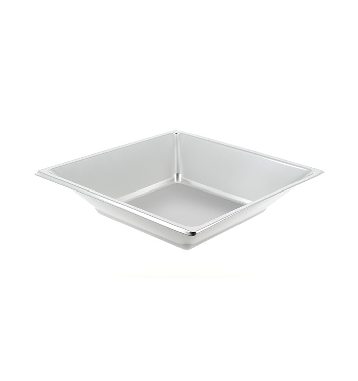 Plastic Plate Deep Square shape Silver 18 cm (750 Units)