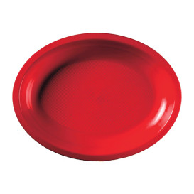 Plastic Platter Microwavable Oval Shape Red "Round" 25,5x19 cm (50 Units) 