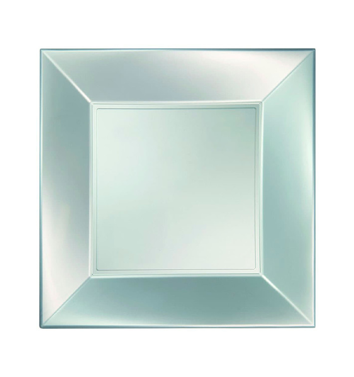 Plastic Plate Flat Silver "Nice" Pearl PP 29 cm (12 Units) Plastic Plate Flat Silver "Nice" Pearl PP 29 cm (12 Units)