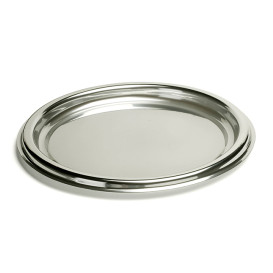 Plastic Tray Round Shape Silver 40 cm (50 Uds)