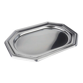 Plastic Platter Octogonal Shape Silver 27x19 cm (50 Units)