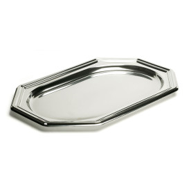 Plastic Tray Octogonal Shape Silver 36x24 cm (50 Uds)