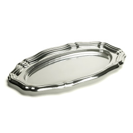 Plastic Platter Oval Shape Silver 40x27 cm (5 Units) 