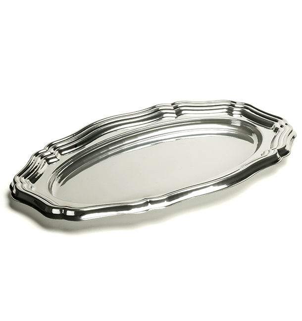 Plastic Platter Oval Shape Silver 58x30 cm (50 Units)