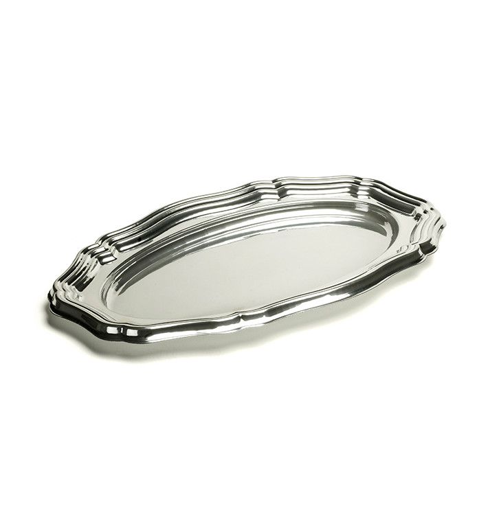 Plastic Platter Oval Shape Silver 58x30 cm (50 Units)