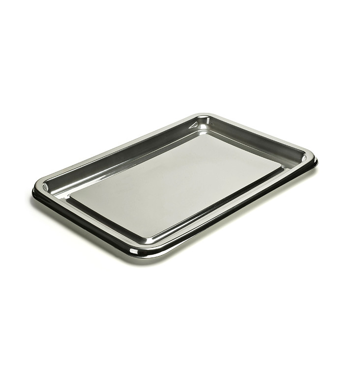 Plastic Platter Rectangular Shape Silver 46X30 cm (5 Units) Plastic Platter Rectangular Shape Silver 46X30 cm (5 Units)