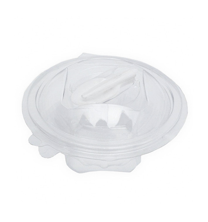 Plastic Salad Bowl APET Round shape with Spoon 250ml Ø12cm (60 Units) Plastic Salad Bowl APET Round shape with Spoon 250ml Ø12cm (60 Units)