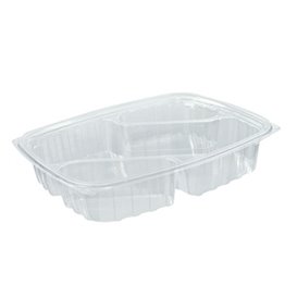 Plastic Deli Container OPS "ClearPac" 3 Compartments Diagonal Clear 887ml (63 Units) 