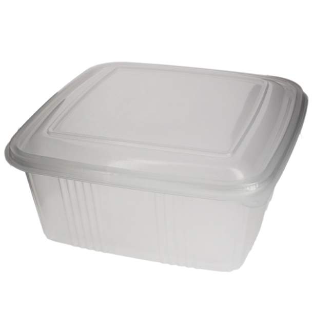 Plastic Hinged Deli Container Microwavable PP Square Shape 2000ml (50 Units) 