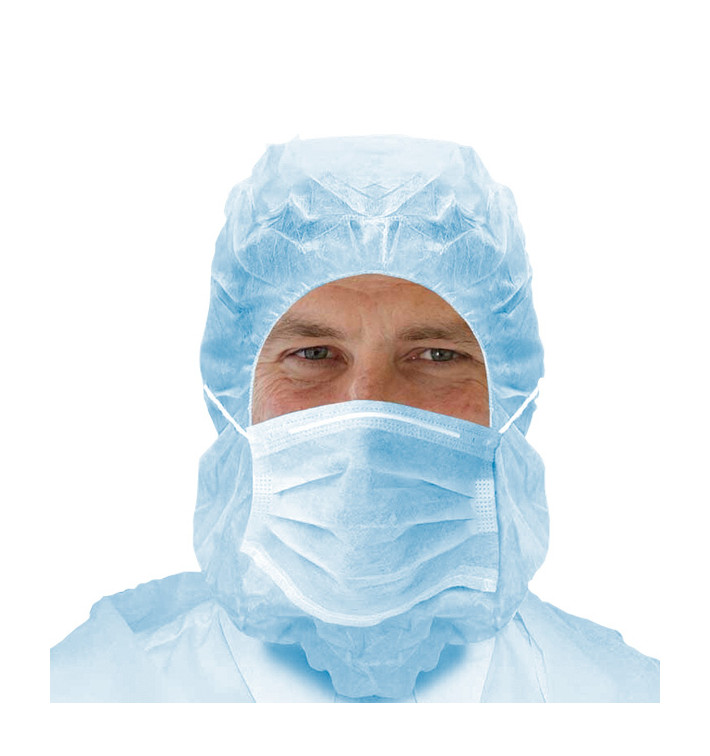 Disposable Surgeon Hood with Mask 3 Layers Blue (100 Units)