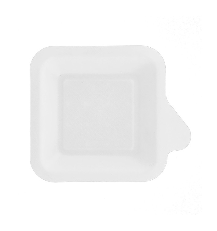 Sugarcane Plate with Handle White 11x11 cm (1000 Units) Sugarcane Plate with Handle White 11x11 cm (1000 Units)
