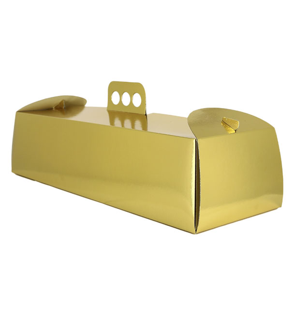 Paper Cake Box Metallized Gold Rectangular Shape Swisse Roll 16x44x10,5cm (100 Units)