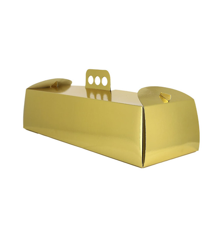 Paper Cake Box Metallized Gold Rectangular Shape Swisse Roll 16x44x10,5cm (100 Units)