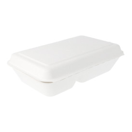 Sugarcane Hinged Container "Menu Box" 2 Compartments White 22,5x16,5x6,4cm (50 Units) 