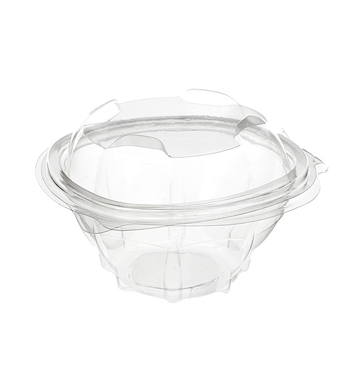 Plastic Hinged Salad Bowl PLA Round Shape 250ml (100 Units) Plastic Hinged Salad Bowl PLA Round Shape 250ml (100 Units)