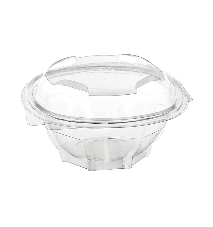 Plastic Hinged Salad Bowl PLA Round Shape 500ml (50 Units) Plastic Hinged Salad Bowl PLA Round Shape 500ml (50 Units)