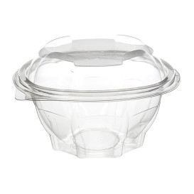 Plastic Hinged Salad Bowl PLA Round Shape 375ml (100 Units)