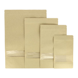 Paper Doypack Kraft with self closing and Window 16+8x26cm (1000 Units)
