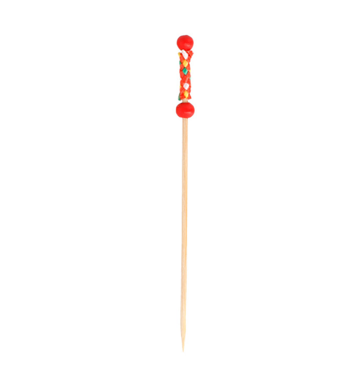 Bamboo Food Pick Red Design 12cm (100 Units) Bamboo Food Pick Red Design 12cm (100 Units)