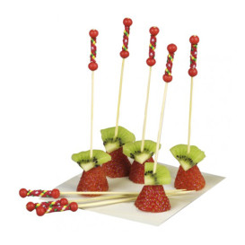Bamboo Food Pick Red Design 12cm (10000 Units)