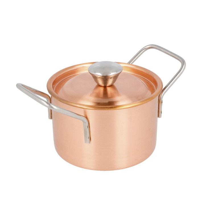 Serving Mini Cooking Pot Bowl Steel with Lid Copper Ø9x6cm (1 Unit) Serving Mini Cooking Pot Bowl Steel with Lid Copper Ø9x6cm (1 Unit)
