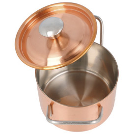 Serving Mini Cooking Pot Bowl Steel with Lid Copper Ø9x6cm (1 Unit) 