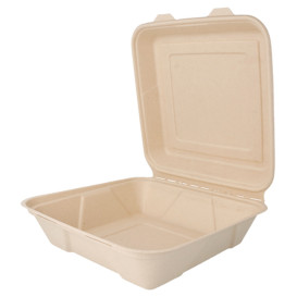 Sugarcane Hinged Container "Menu Box" 22,5x22,5x7,5cm (200 Units)