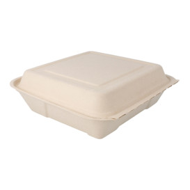 Sugarcane Hinged Container "Menu Box" 22,5x22,5x7,5cm (200 Units)