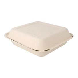 Sugarcane Hinged Container "Menu Box" Natural 20x20x7,5cm (50 Units) 