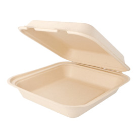 Sugarcane Hinged Container "Menu Box" Natural 20x20x7,5cm (250 Units)