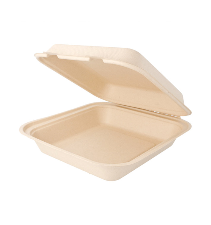 Sugarcane Hinged Container "Menu Box" Natural 20x20x7,5cm (250 Units)