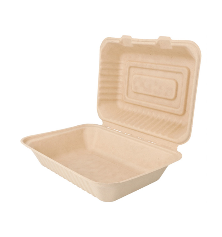 Sugarcane Hinged Container "Menu Box" Natural 22,5x16,5x6,4cm (50 Units) 