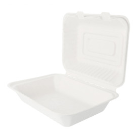 Sugarcane Hinged Container "Menu Box" White 22,5x16,5x6,4cm (50 Units) 