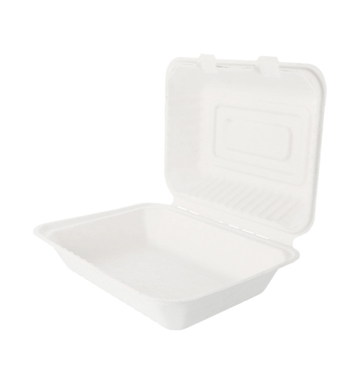 Sugarcane Hinged Container "Menu Box" White 22,5x16,5x6,4cm (50 Units) 