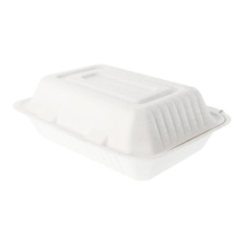 Sugarcane Hinged Container "Menu Box" White 22,5x16,5x6,4cm (50 Units) 