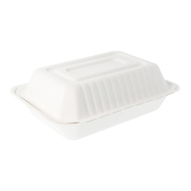 Sugarcane Hinged Container "Menu Box" White 22,5x16,5x6,4cm (50 Units) 