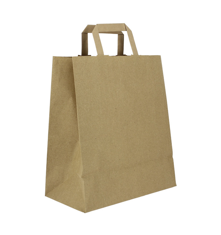Flat Handle Kraft Paper Bags 80g/m² 26+14x29cm (250 Units) Flat Handle Kraft Paper Bags 80g/m² 26+14x29cm (250 Units)
