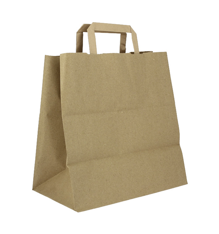 Flat Handle Kraft Paper Bags 80g/m² 28+17x29cm (50 Units) Flat Handle Kraft Paper Bags 80g/m² 28+17x29cm (50 Units)