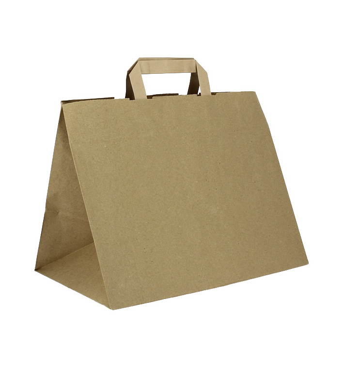 Flat Handle Kraft Paper Bags 80g/m² 32+21x26cm (250 Units) Flat Handle Kraft Paper Bags 80g/m² 32+21x26cm (250 Units)