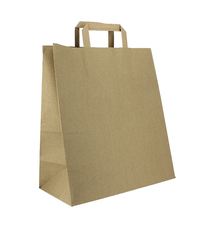 Flat Handle Kraft Paper Bags 80g/m² 32+16x35cm (250 Units) Flat Handle Kraft Paper Bags 80g/m² 32+16x35cm (250 Units)
