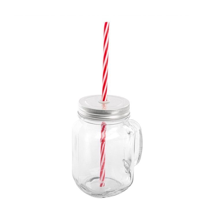 Crystal Jar with Lid and Straw 450ml (1 Unit)