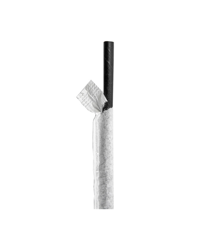 Paper Straw Straight Black Wrapped With a White Sleeve Ø0,6cm 21cm (6000 Units) Paper Straw Straight Black Wrapped With a White Sleeve Ø0,6cm 21cm (6000 Units)