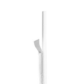 Paper Straw Straight White Wrapped whit a White Sleeve Ø0,6cm 21cm (6000 Units)