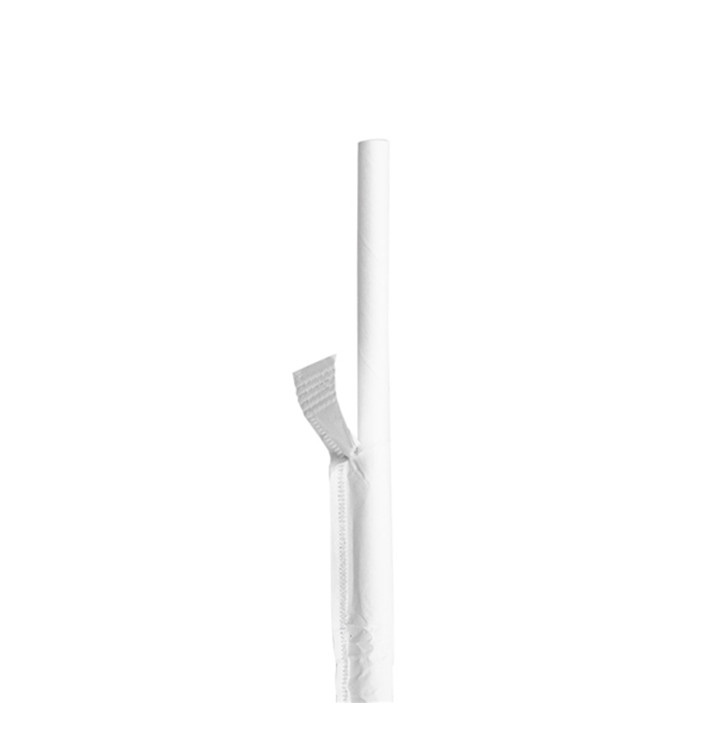 Paper Straw Straight White Wrapped whit a White Sleeve Ø0,6cm 21cm (6000 Units) Paper Straw Straight White Wrapped whit a White Sleeve Ø0,6cm 21cm (6000 Units)